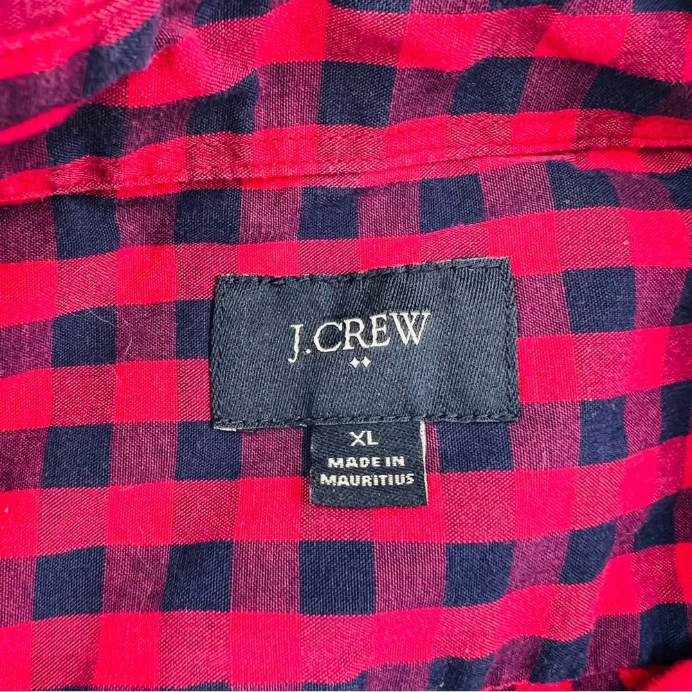 J. Crew Factory Men's Long Sleeve Button Down Shirt Red Blue Gingham Plaid